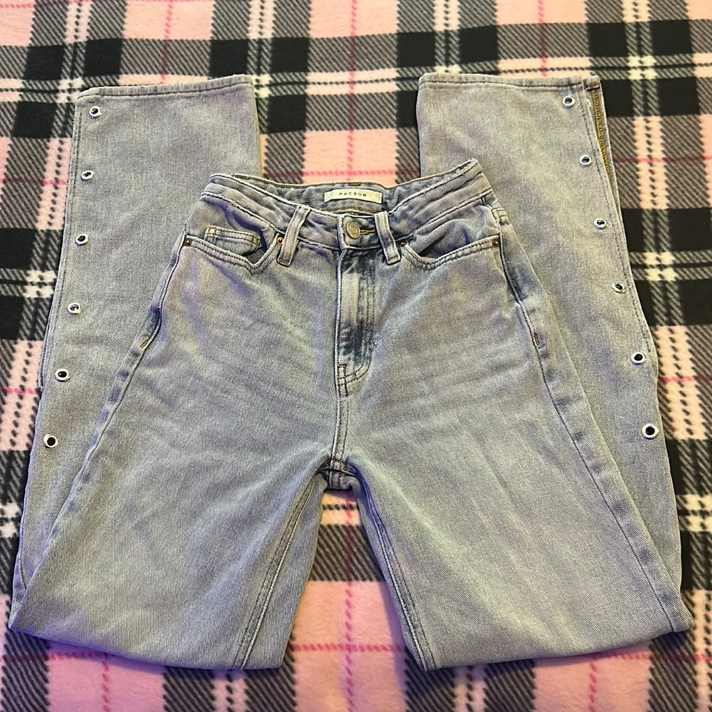 Pacsun light-wash high waisted slit flair jeans